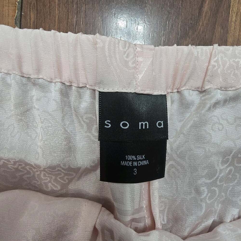 Soma Intimates Pink Pajama Set Sleeveless Jacquard Medallion Wide Leg Pants Silk - Picture 4 of 12